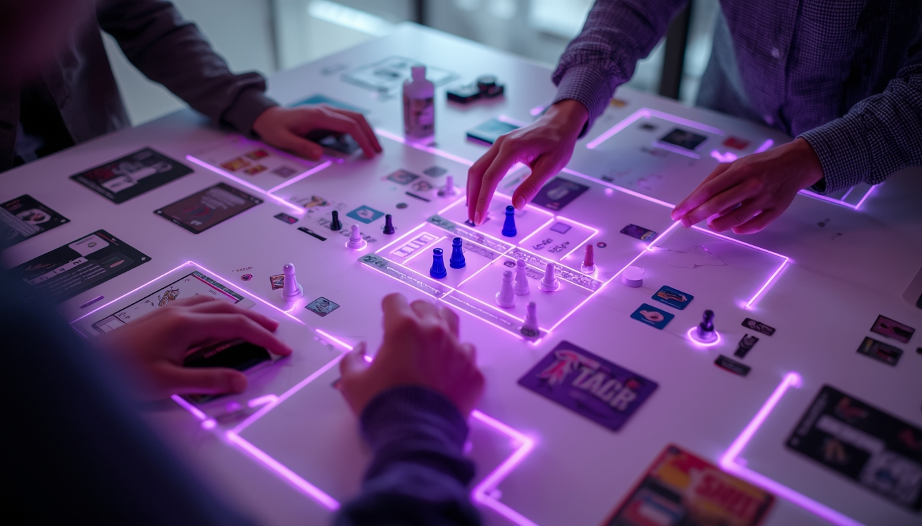 Profissionais analisando decisões durante treinamento corporativo baseado em jogo